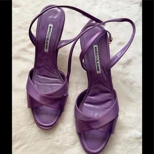 Manolo Blahnik Purple Satin strappy sandals in size 41, is US 10.5